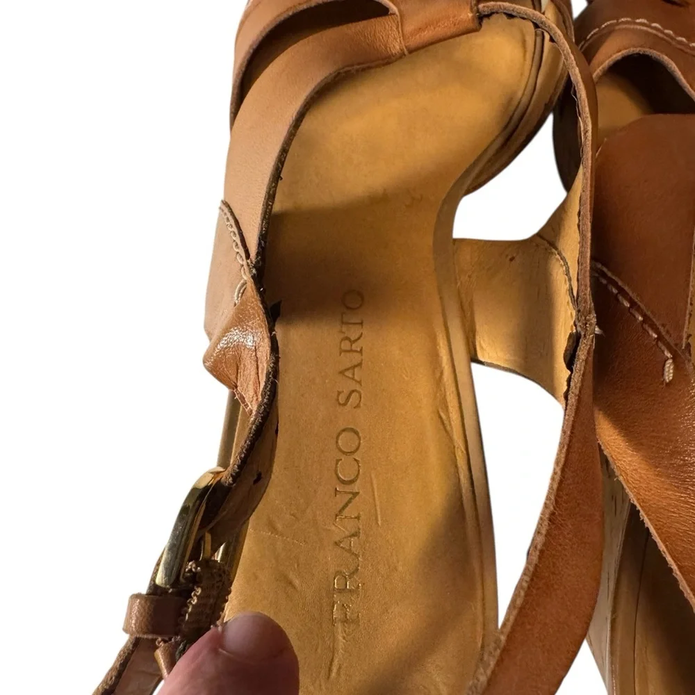 Franco Sarto Brown Leather High End Wedge Sandals Women’s 9.5 Cadmus
